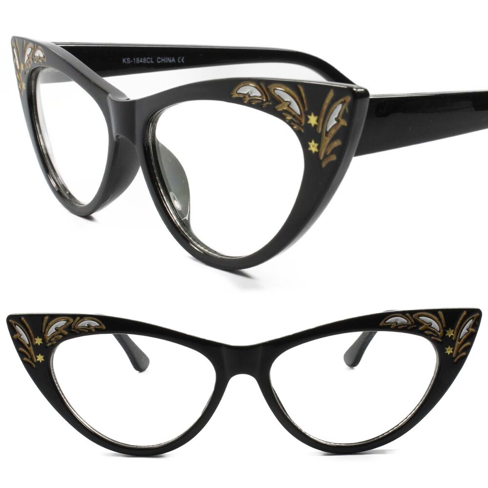 Classic Vintage Retro Cat Eye Style 50s 60s Clear Lens Eye Glasses Black Frame
